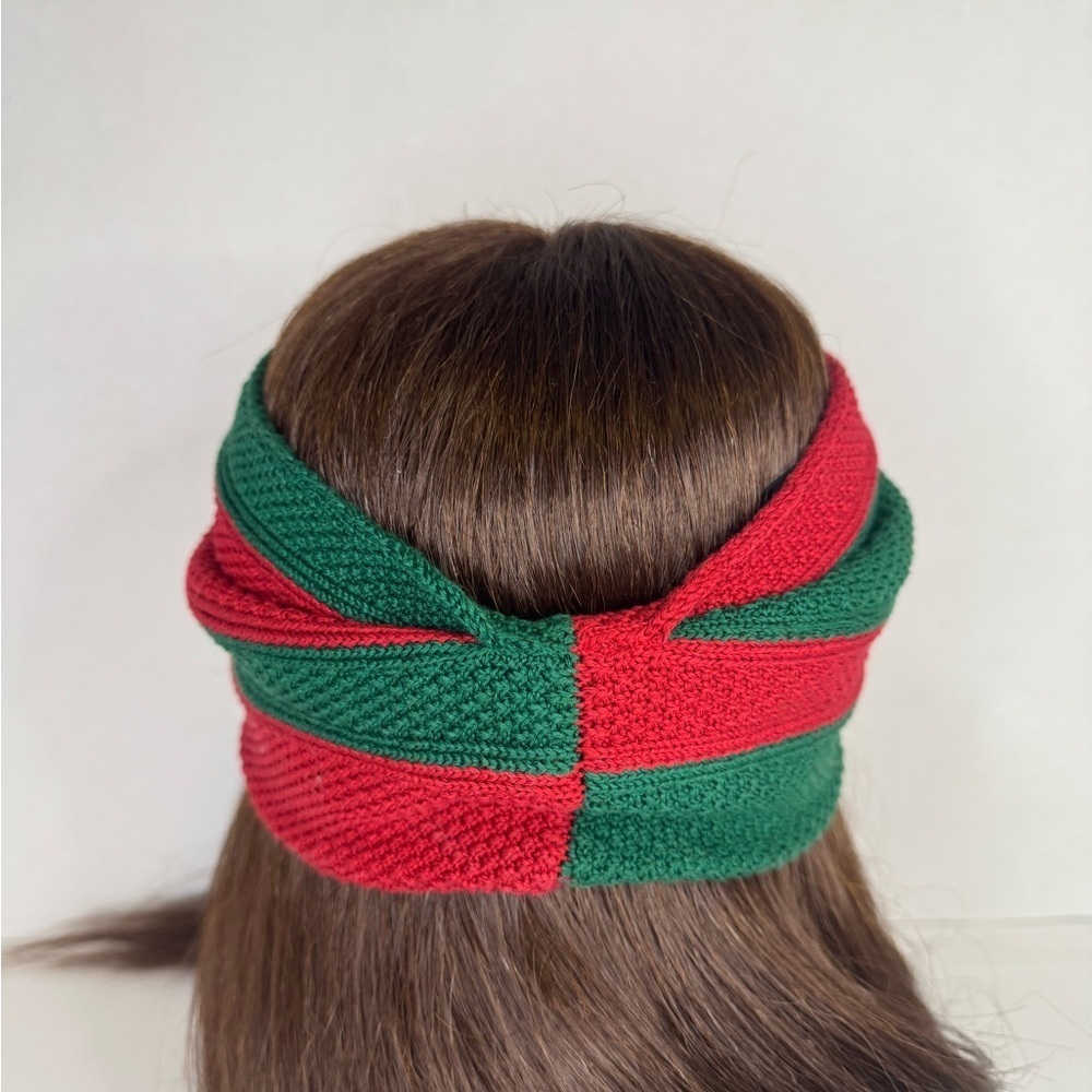 GUCCI Web Knot Knit Wool Twist Red & Green Headband Made in Italy. - Picture 8 of 12